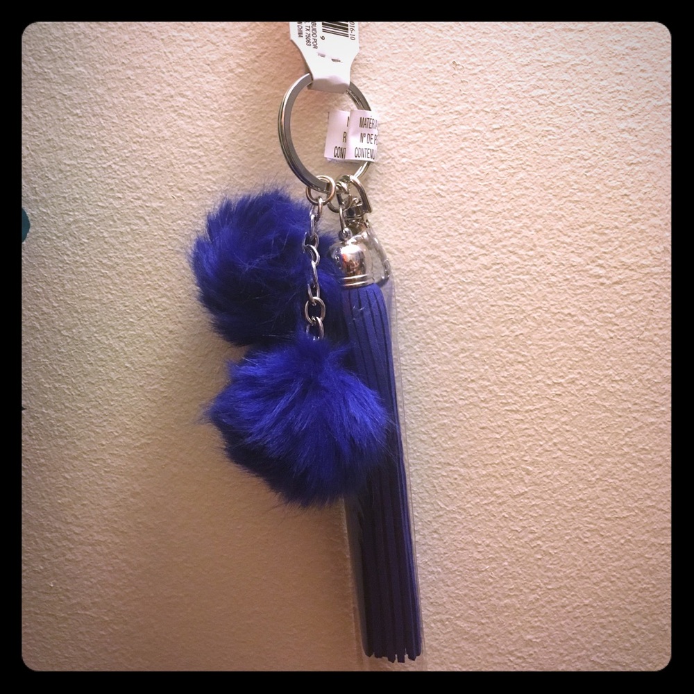 Purse Pull Keychain with Double PomPom.